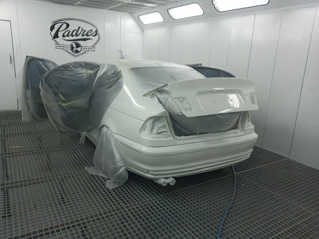 Car rear in spray booth